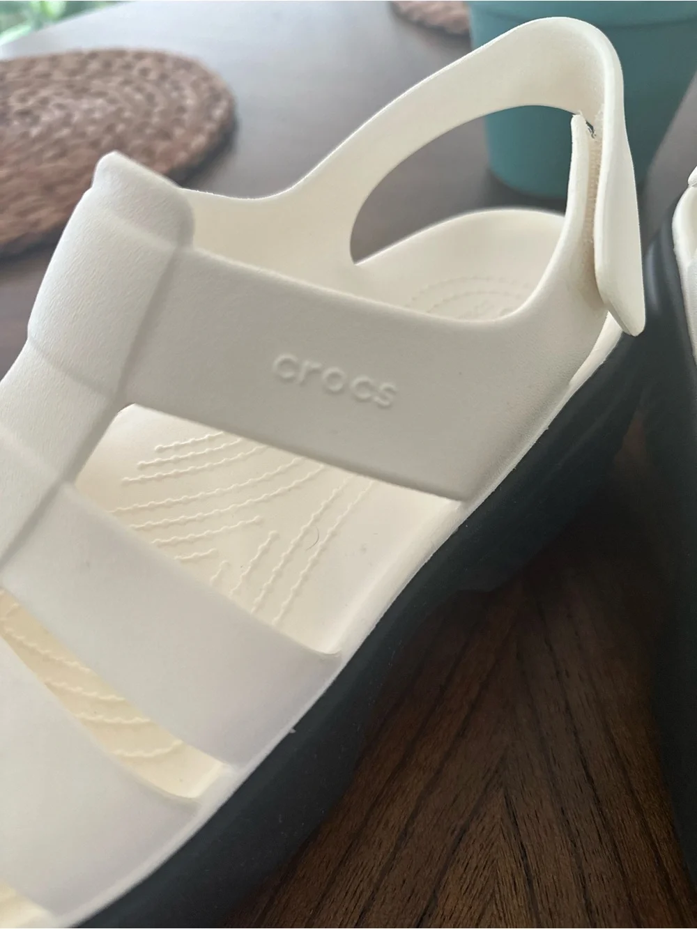 CROCS Cream-White Platform Fisherman Sandals with Black Sole